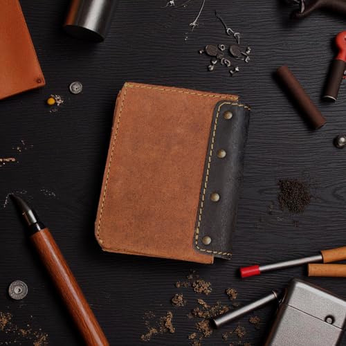 Image of Full Grain Leather Wallet for Men - Slim Card & Cash Holder with Easy Card Pull Strap, ID Window, Minimalist Brown Bifold