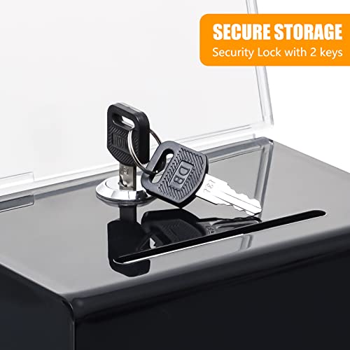 Kyodoled Acrylic Donation Box With Lock,Ballot Box With Sign Holder,Suggestion Box Storage Container For Voting, Raffle Box,Tip Jar 6.1" X 4.3" X 3.8",2 Pack,Black #TOP2
