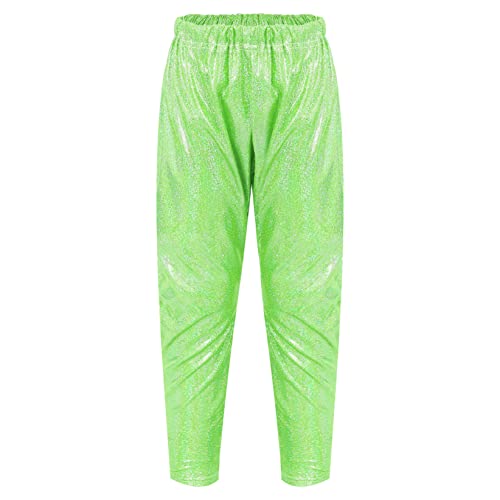 Kids Boys Girls Metallic Shiny Hip Hop Jazz Streetwear Baggy Pants Loose Fit Trousers for Stage Performance Show Fluorescent Green 2-3 Years