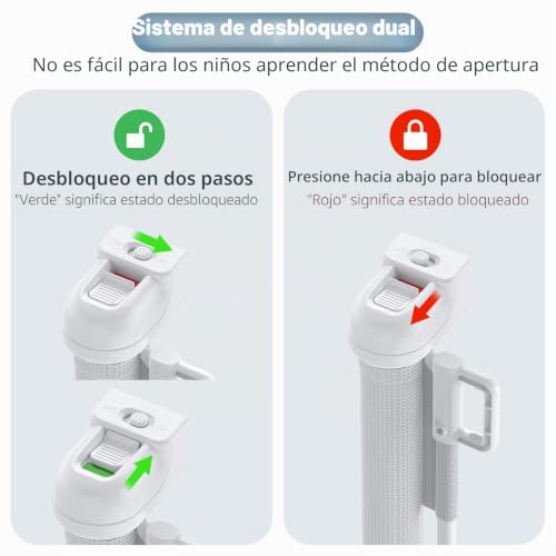 Miniatura 3 de Luvore Puerta Seguridad Bebé Extensibles, 140cm Barrera Seguridad Niños Escalera Retráctil Para Escaleras, Pasillos, Interiores Y Exteriores Blanco