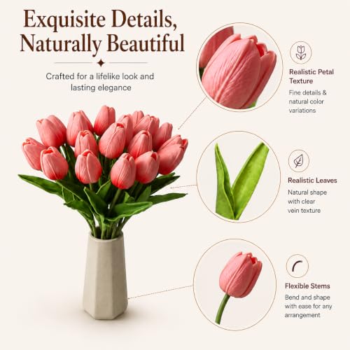 Image of Mandy's 20pcs Artificial Coral Pink Tulips