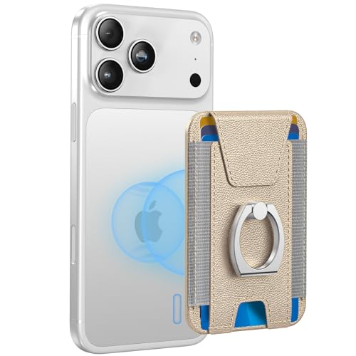 Image of ExtreLife For Magsafe Wallet with Grip, 6-Card Holder, Stronger Magnetic Card Wallet Holder for iPhone 17 /16 /15 /14 /13 /12 Series, Leather Magnetic Phone Wallet with Privacy Flap, Desert Titanium Gold
