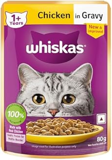 Whiskas Adult (1+ Years) Wet Cat Food, Chicken in Gravy, 80 g, Hydrating Food Made With Real Chicken, 100% Complete & Balanced Nutrition for Adult Cats