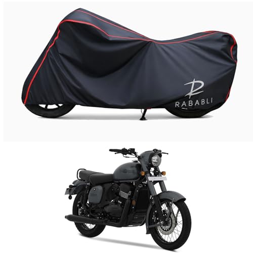 Image of Waterproof Bike Body Cover Compatible for | Jawa Single Channel BS6 | Taffeta Fabric, Red Piping Design, Bottom Elastic Fit | Dustproof, Sun UV & Rain Protection for All Bikes