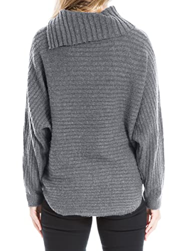 Max Studio Women's Split Neck Ribbed Pullover Sweater, Heather Dark Grey-1115, Extra Large #TOP2