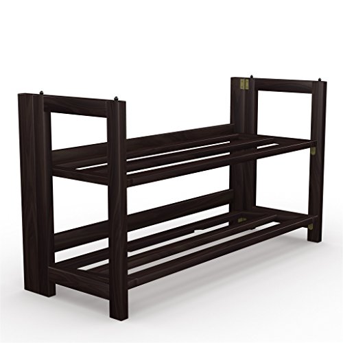Stony-Edge No Assembly Folding Shoe Rack Organizer, 2 Shelves, Home Shoe Storage Bench, Quality Furniture. Espresso Color. 28” Wide.