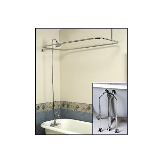 Complete Chrome Add-on Shower Combo Set for Clawfoot Tub - Faucet, Riser, Shower Rod, Drain, Lines