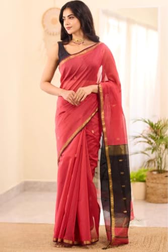 Image of SGF11 Women's Kanjivaram Soft Cotton Linen Silk Saree With Blouse Piece