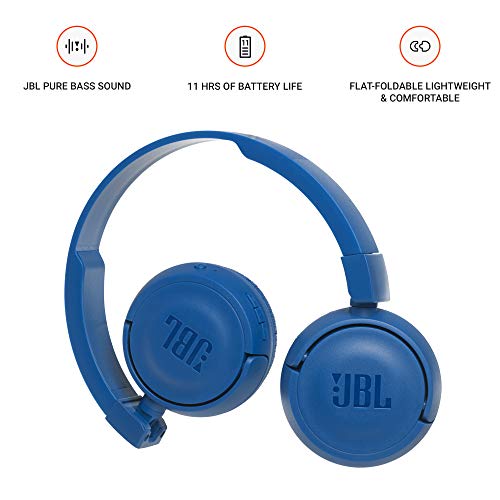Image of JBL T460BT by Harman, Wireless On Ear Headphones with Mic, Pure Bass, Portable, Lightweight & Flat Foldable, Voice Assistant Support for Mobiles (Blue)