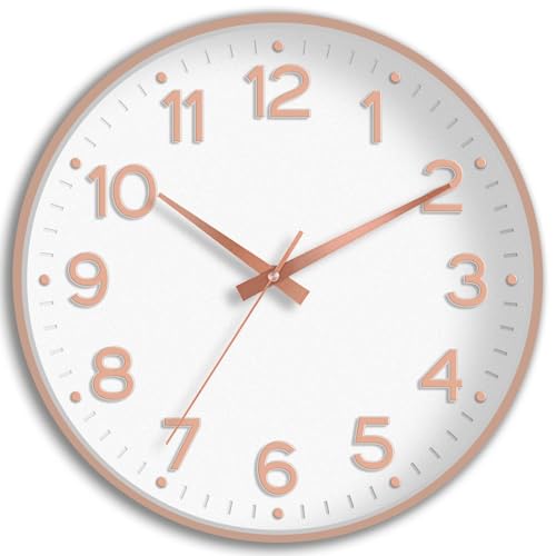Image of Roymnie Wall Clock 12 Inch Silent Wall Clocks Battery Operated- Modern Non Ticking Analog Clock Decorative for Living Room Bedroom Office Kitchen(White Rose Gold)