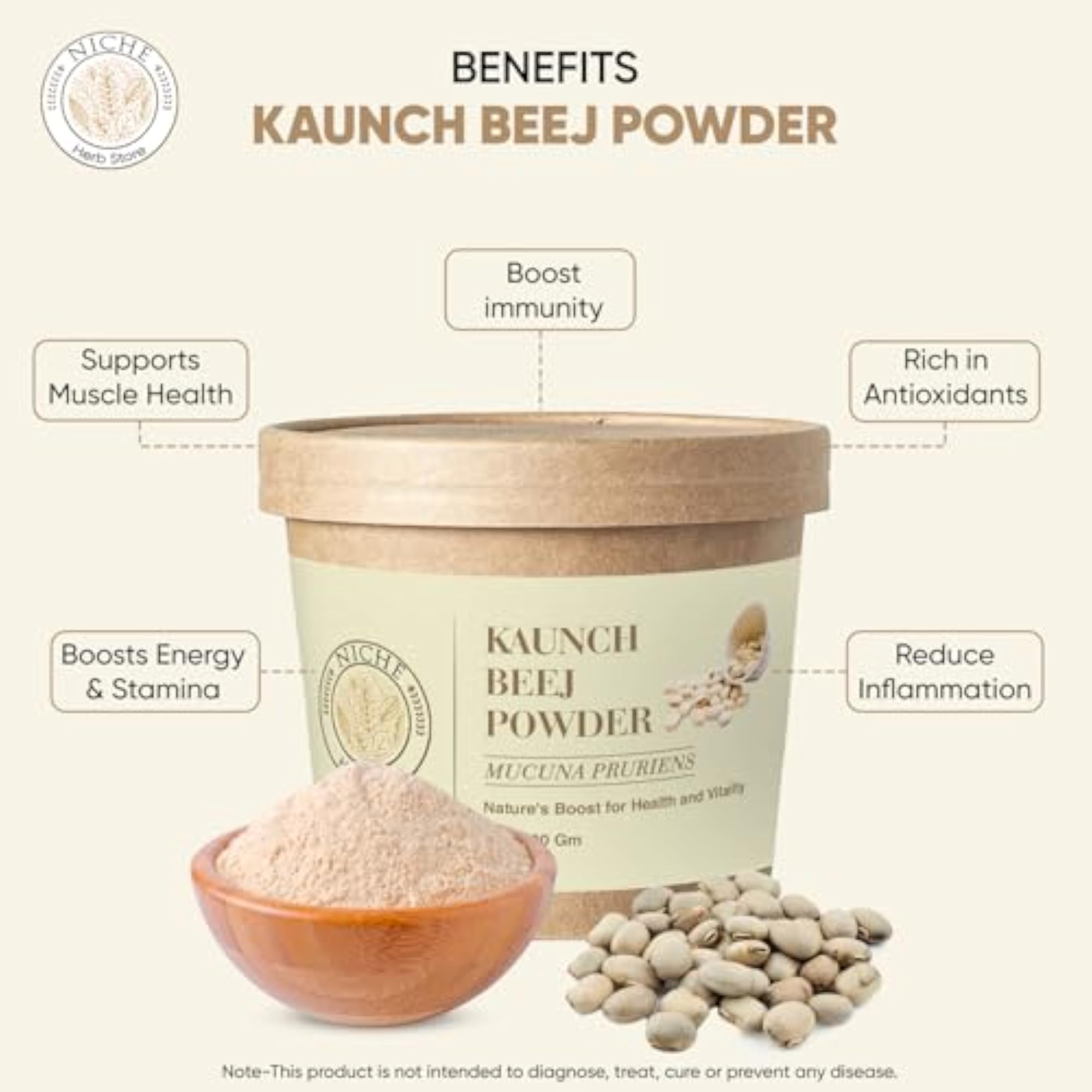 Niche Herb Store Kaunch Beej/Mucuna Seed Powder - 100 Gram