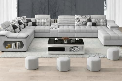Image of Avion COMFORA U Shape 12 Seater Sofa Set for Living Room | Interchangeable U-Shaped Sectional Sofa Set with Cup Holder with 4 Puffy for Living Room & Office