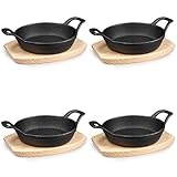 4er Set Kleine Gusseisenpfanne mit Holzsockel, 16cm Mini...