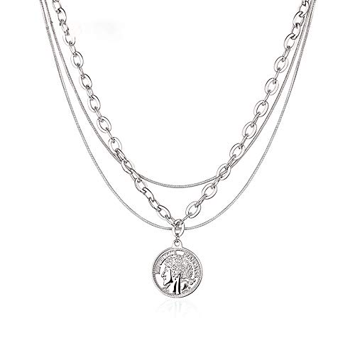 Coin Necklace 3 Layered Paperclip Chain Choker Vintage Stylish 18k Gold Plated Pendant Jewelry Valentine's Day Birthday Gifts for Women Girls