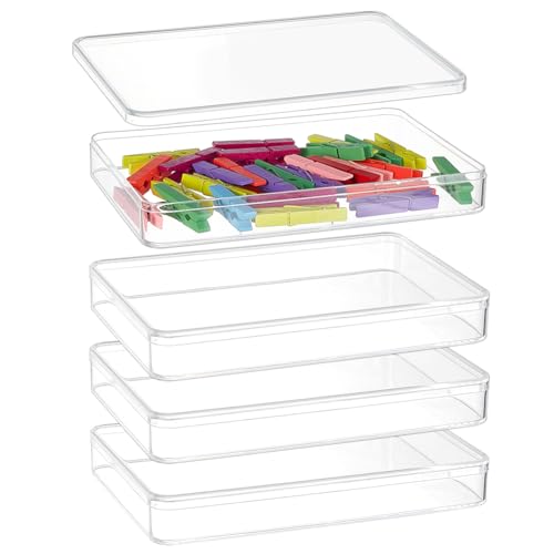 BENECREAT 4 cajas de almacenamiento acrílicas con tapas, 17,8 x 11,8 x 2,5 cm, caja de almacenamiento para bodas, fiestas, golosinas, accesorios de joyería