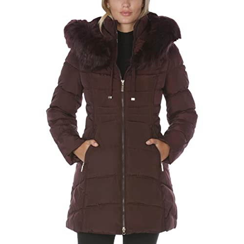 Laundry by Shelli Segal Women's Stretch Quilted Puffer Coat – Heavyweight Winter Jacket Faux Fur Hood2