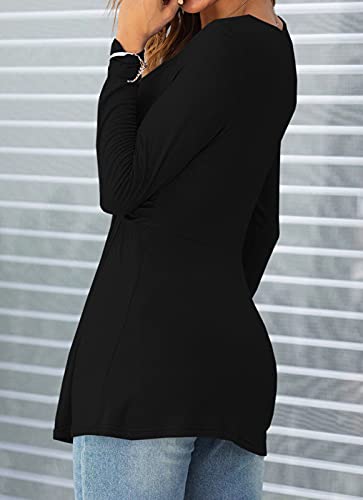 Tankaneo Women V-Neck Front Knotted Blouse Shirt Long Sleeve Elegant Casual T-Shirt Solid Color Pullover Tops3