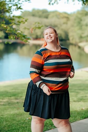 Image of CARCOS Plus Size Tops for Women Color Block Flower /Striped /Camo Crew Neck Long Sleeve Tee Shirt