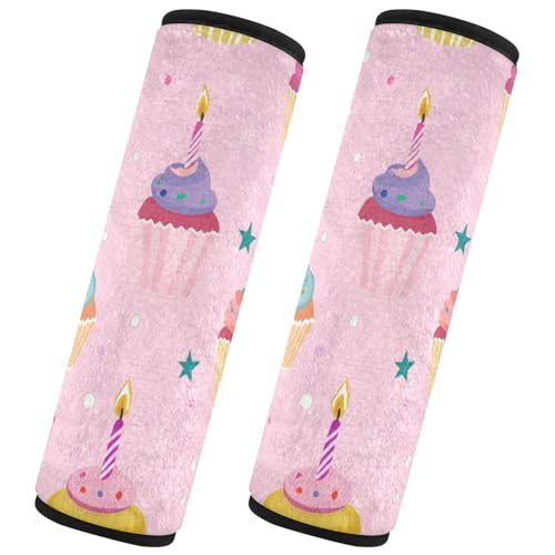Seat Belt Covers 2 Pack Cute Cupcakes Car Seat Strap Covers Super Soft Pink Car Seat Neck Cover for Boys Girls Adults Babies S