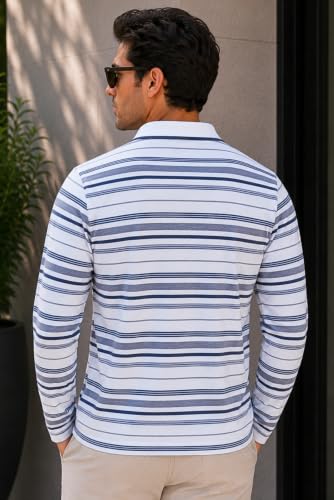 Image of SANE ORIGINALS Full Sleeves Polo Collar Tshirt for Men with Pocket || Stripe Collar and Pocket Tshirt for Men Long Sleeves Navy Blue