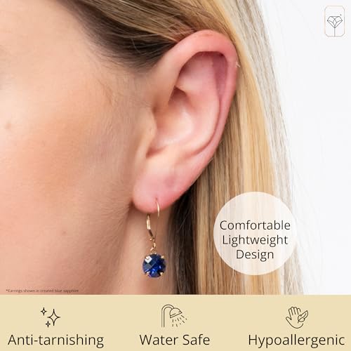 Solid 10K Yellow Gold Sky Blue Topaz Earrings for Women | December Birthstone Sky Blue Dangle Earrings with Leverbacks | 8mm Round Hypoallergenic Gemstone Drop Dangling Earring by MAX + STONE4
