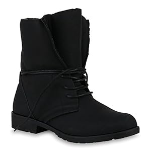 stiefelparadies Damen Schuhe Stiefeletten Warm Gefütterte Schnürstiefeletten Stiefel 147394 Schwarz Brooklyn 36 Flandell