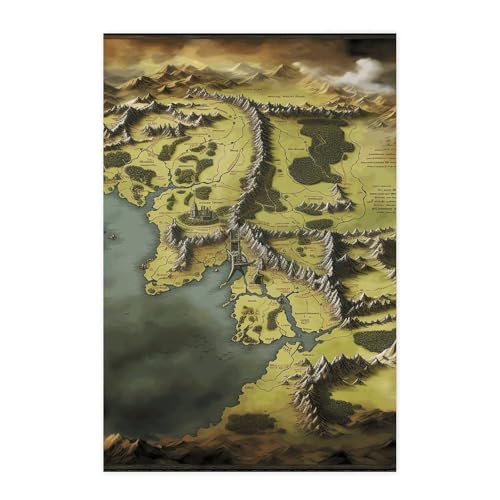 Middle Earth Map Poster Self Adhesive, Vertical Wall Art, Decorative Wall Poster for Cabinets, Drawers - Easy Apply & Remove for Home, Dorm, Office
