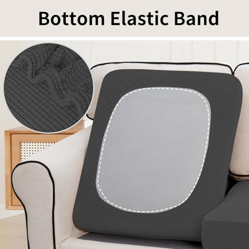 Image of Easy-Going Stretch 3 Pieces Oversized Couch Cushion Cover for Sofa Seat | Furniture Protector Sofa slipcover for 3 Cushion Couch Washable Soft with Elastic Bottom Dark Gray