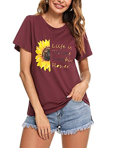 Irevial Camisetas Mujer Manga Corta Verano, Camisetas Basicas Deporte Mujer Cuello Redondo Casual, Blusa Mujer Elegante T-Shirt Top Mujer con Estampado