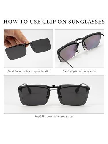 Clip-On Sunglasses Polarized Sunglasses for Men Women Rimless Flip-Up Sun Glasses Lightweight Driving 2 Pack(2.42×1.82 Inch)3