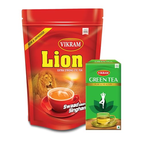 Vikram Tea Combo | Lion CTC 1kg, & Green 100g - 1100g (Pack of 2)