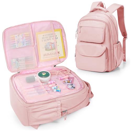sikazan Sac à Dos Fille Rose Pastel pour Primaire et Collège, Cartable Scolaire Kawaii avec...