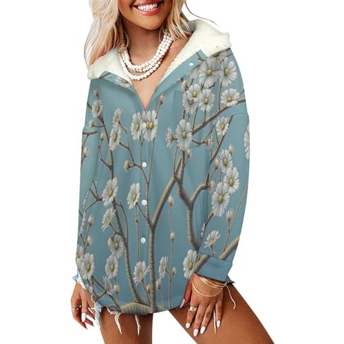 Manteaux à capuche femmes chauds, blouson polaire fleuri et sweat d'hiver épais avec poches