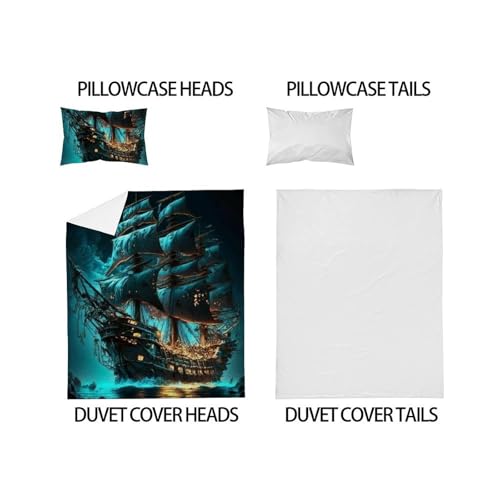 Housse de couette pirate 135x200cm en microfibre douce avec fermeture éclair