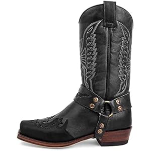 Cowboy Laarzen Voor Mannen Vrouwen Vierkante Teen Verontruste Werk Laarzen Geborduurde Westerse Laarzen Traditionele Country Boot Westerse Werk Combat Boot Western Cowboy Mid-Kuit Breed Kuit Trek Laarzen Voor Mannen
