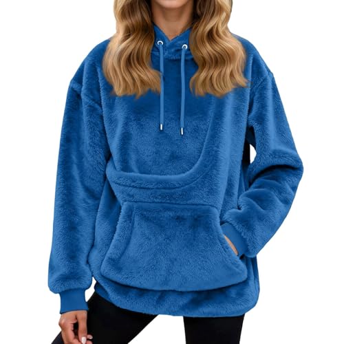 Yubenhong plain hoodies for women Women Fall And Winter Casual Fleece Solid Color Pet Pocket Hooded Sweatshirt Funny Pullover (Blue, S)