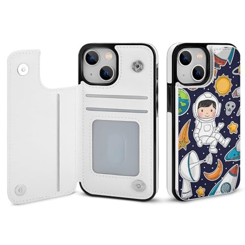 適用 iPhone15Pro用ケース 手帳型 宇宙飛行士 スマホケース カード収納 スタンド機能 アイフォン15Proケース 耐衝撃 PUレザー カバー 財布型 Case