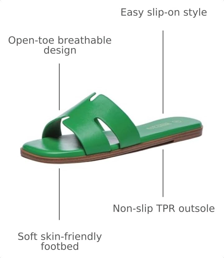 Image of Rihero Flat Sandals Women Dressy Comfortable Slip On Leather Slide Sandals