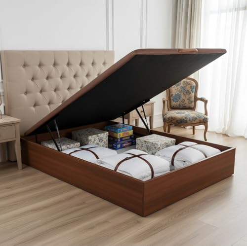 ROYAL SLEEP Canapé Abatible de Madera | 135x190 | Montaje y Retirada de Usado Incluido | Gran Capacidad | Tapa 3D Transpirable | 32 cm | Color Cerezo | Space Bed