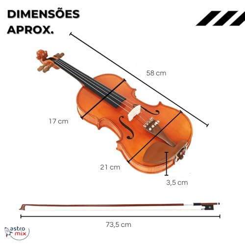 Kit Violino 4/4 Todo Madeira Estante Espaleira Afinador Breu