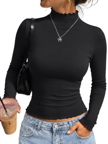 AUTOMET Women's Mock Turtleneck Long Sleeve Shirt Fall Crop Top 2026