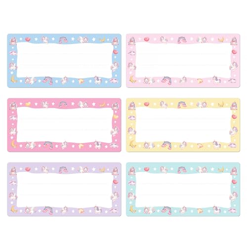 GEBETTER 60Pcs 7,6x3,5 cm Etiquetas Adhesivas Escolares Pegatinas Nombre Niñas Niños Vuelta al Cole Escribir Marcar Objetos Materiales Cuadernos Libretas Libros Escuela Guardería Cole (Unicornio)