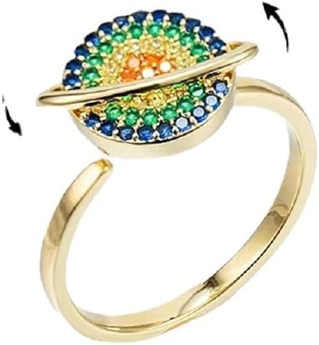 COLORFUL BLING Anillos giratorios ajustables para ansiedad, girasol, planeta, giratorios, ansiedad, para mujeres, novias