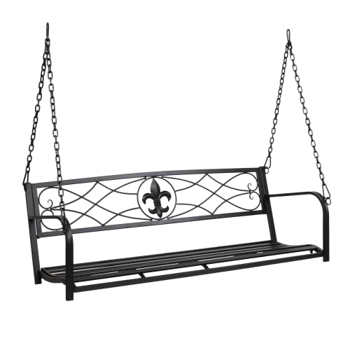 Image of VINGLI Upgraded Metal Patio Porch Swing, 660 LBS Weight Capacity Steel Porch Swing Chair for Outdoors, Heavy Duty Swing Chair, Bench Swing for Gardens & Yards (Black)