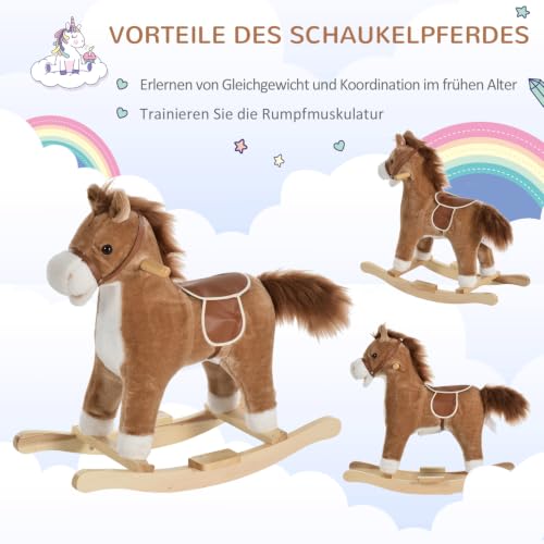 HOMCOM Kinder Schaukelpferd mit Tiergeräusche Braun 65 x 32,5 x 61 cm – Ansicht 7