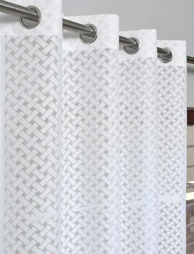 Image of Sheer Net Curtains for Window Long Door 9 Feet Long Set of 2 Pcs for Living Room Pooja Room Semi Transparent Curtains, 4 Feet X 9 Feet, Pack of 2 Pcs, White Color