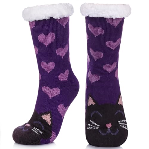 POEATEZO Womens Slipper Socks Soft Warm Fluffy Winter Fleece Lined Sherpa Socks