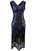 Vijiv Women 1920s Gastby Sequin Art Nouveau Embellished Fringed Cocktail Dresses, X-Large, Blue