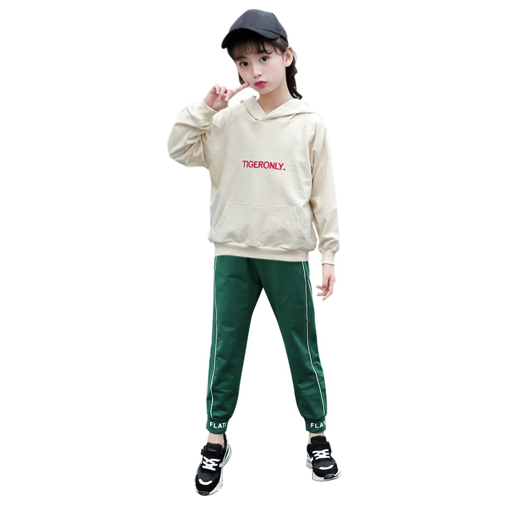 Chandal Niña Sudadera Capucha Manga Larga Bordada Letras + Pantalones Jogging Conjunto 2 Piezas Ropa Deportiva Transpirable Primavera Otoño para Edad 6-15 Años