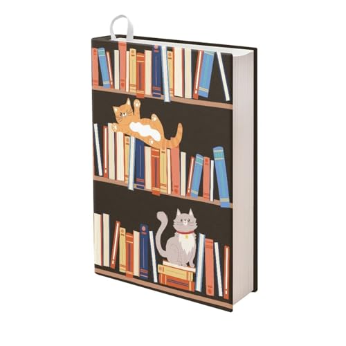 Dolyues Book Covers Stretchable Jumbo Fabric Book Cover Cat on Bookshelf Design Book Sleeve Paperback Hardcover Books Protector Pouch for School Books Novels